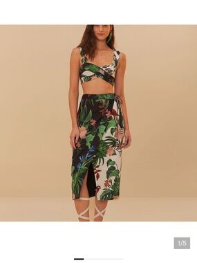 FARM Rio Mixed Midnight Macaw Fiesta Euroflax Midi Skirt